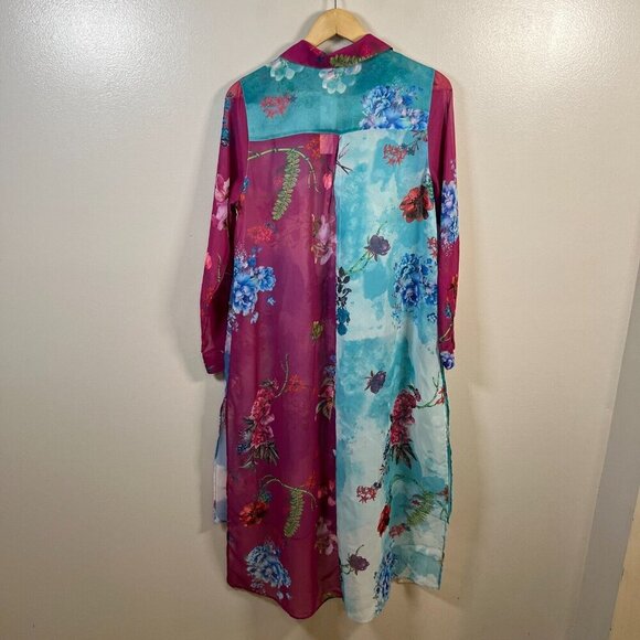 Soft Surroundings CalaFlores Tunic Shirt Size Medium Sheer Long Line Art to Wear - Picture 2 of 11